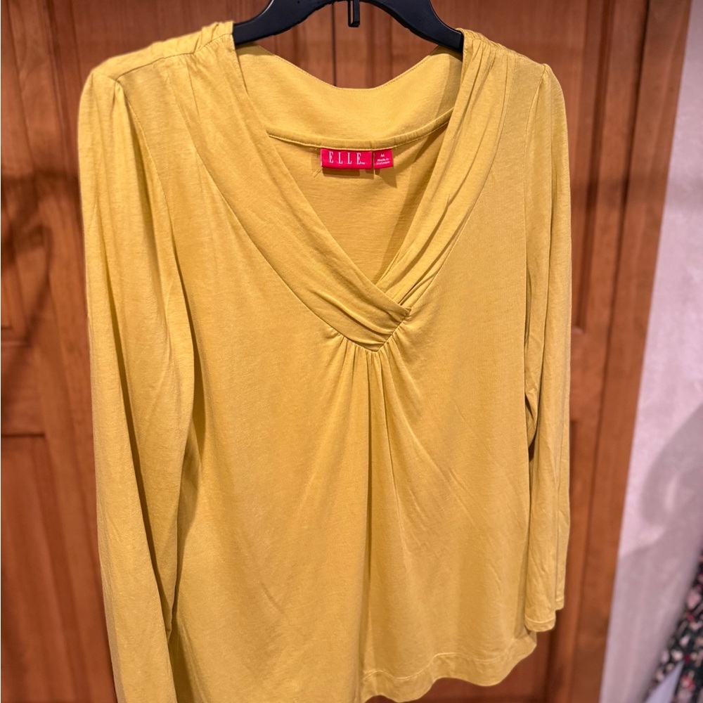 Elle Mustard Yellow Long Sleeve V-Neck Tee
